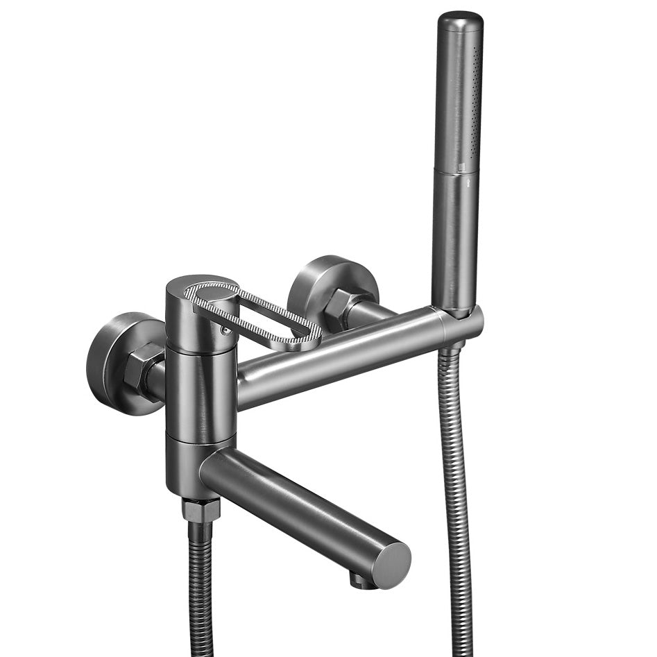 Fixed Metal Wall Mounted Contemporary Lever Handle Wall Mount Clearhalo 'Bathroom Remodel & Bathroom Fixtures' 'Bathtub Faucets' 'bathtub_faucets' 'Home Improvement' 'home_improvement' 'home_improvement_bathtub_faucets' 7063933