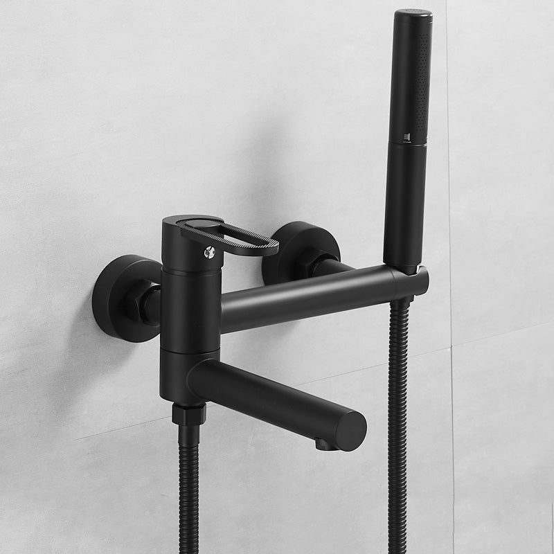 Fixed Metal Wall Mounted Contemporary Lever Handle Wall Mount Black Dual Mode Hose Included Clearhalo 'Bathroom Remodel & Bathroom Fixtures' 'Bathtub Faucets' 'bathtub_faucets' 'Home Improvement' 'home_improvement' 'home_improvement_bathtub_faucets' 7063935