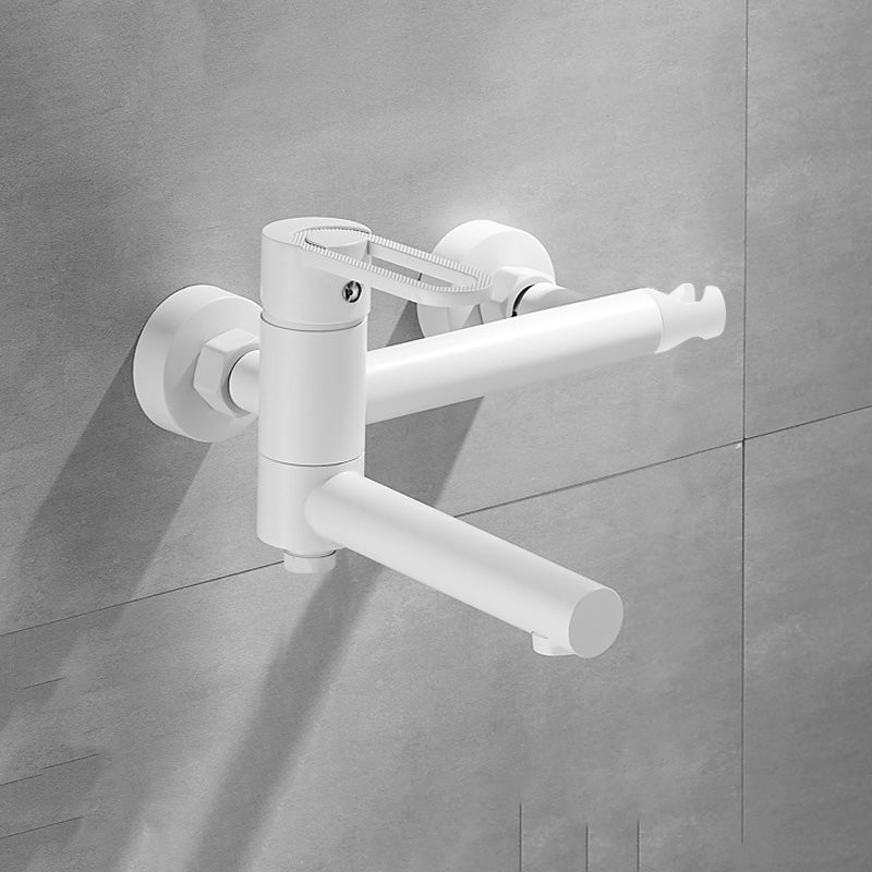 Fixed Metal Wall Mounted Contemporary Lever Handle Wall Mount White Single Pattern Hose Not Included Clearhalo 'Bathroom Remodel & Bathroom Fixtures' 'Bathtub Faucets' 'bathtub_faucets' 'Home Improvement' 'home_improvement' 'home_improvement_bathtub_faucets' 7063936