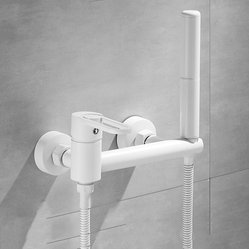 Fixed Metal Wall Mounted Contemporary Lever Handle Wall Mount White Single Pattern Hose Included Clearhalo 'Bathroom Remodel & Bathroom Fixtures' 'Bathtub Faucets' 'bathtub_faucets' 'Home Improvement' 'home_improvement' 'home_improvement_bathtub_faucets' 7063937