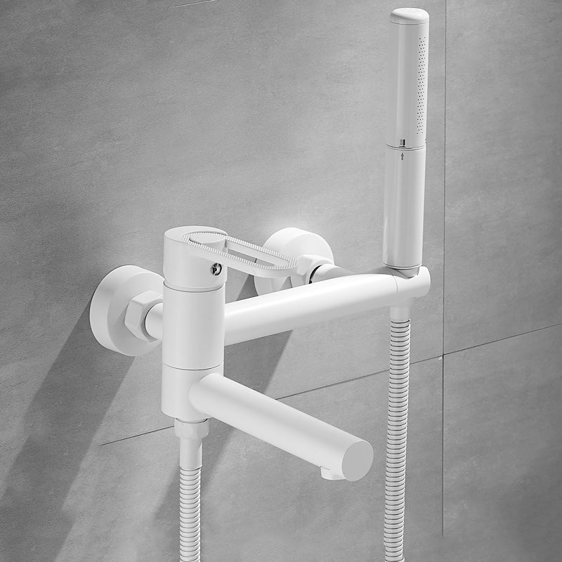 Fixed Metal Wall Mounted Contemporary Lever Handle Wall Mount White Dual Mode Hose Included Clearhalo 'Bathroom Remodel & Bathroom Fixtures' 'Bathtub Faucets' 'bathtub_faucets' 'Home Improvement' 'home_improvement' 'home_improvement_bathtub_faucets' 7063938
