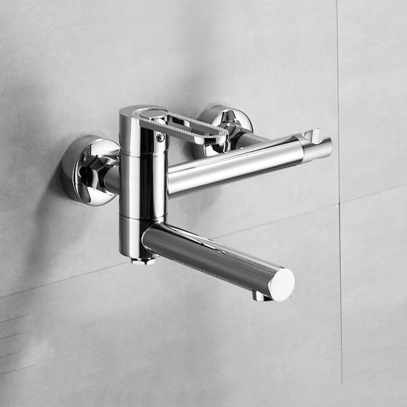 Fixed Metal Wall Mounted Contemporary Lever Handle Wall Mount Chrome Single Pattern Hose Not Included Clearhalo 'Bathroom Remodel & Bathroom Fixtures' 'Bathtub Faucets' 'bathtub_faucets' 'Home Improvement' 'home_improvement' 'home_improvement_bathtub_faucets' 7063939