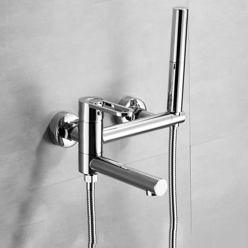 Fixed Metal Wall Mounted Contemporary Lever Handle Wall Mount Chrome Dual Mode Hose Included Clearhalo 'Bathroom Remodel & Bathroom Fixtures' 'Bathtub Faucets' 'bathtub_faucets' 'Home Improvement' 'home_improvement' 'home_improvement_bathtub_faucets' 7063941