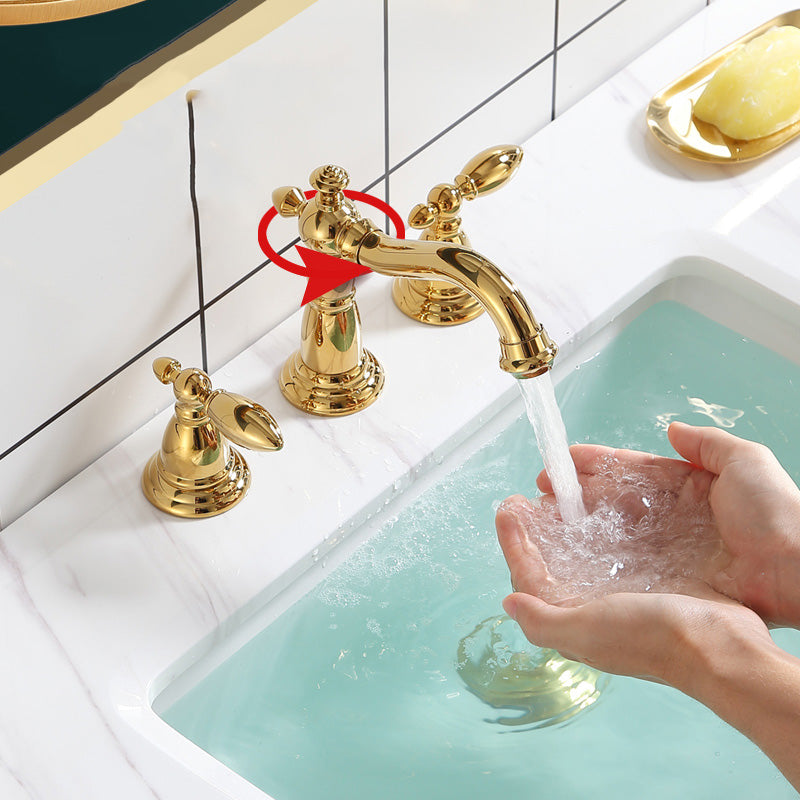 Deck Mounted Roman Tub Faucet Low Arc Copper Roman Tub Faucet Set Gold 3 Hole Faucets Hand Shower Not Included Clearhalo 'Bathroom Remodel & Bathroom Fixtures' 'Bathtub Faucets' 'bathtub_faucets' 'Home Improvement' 'home_improvement' 'home_improvement_bathtub_faucets' 7063945