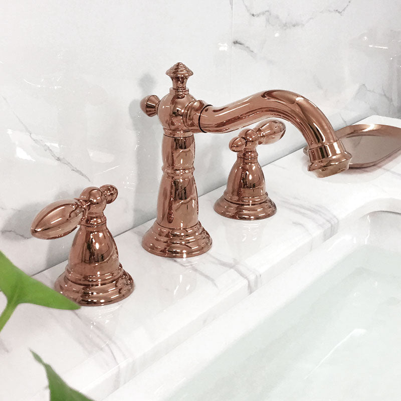 Deck Mounted Roman Tub Faucet Low Arc Copper Roman Tub Faucet Set Rose Gold 3 Hole Faucets Hand Shower Not Included Clearhalo 'Bathroom Remodel & Bathroom Fixtures' 'Bathtub Faucets' 'bathtub_faucets' 'Home Improvement' 'home_improvement' 'home_improvement_bathtub_faucets' 7063952