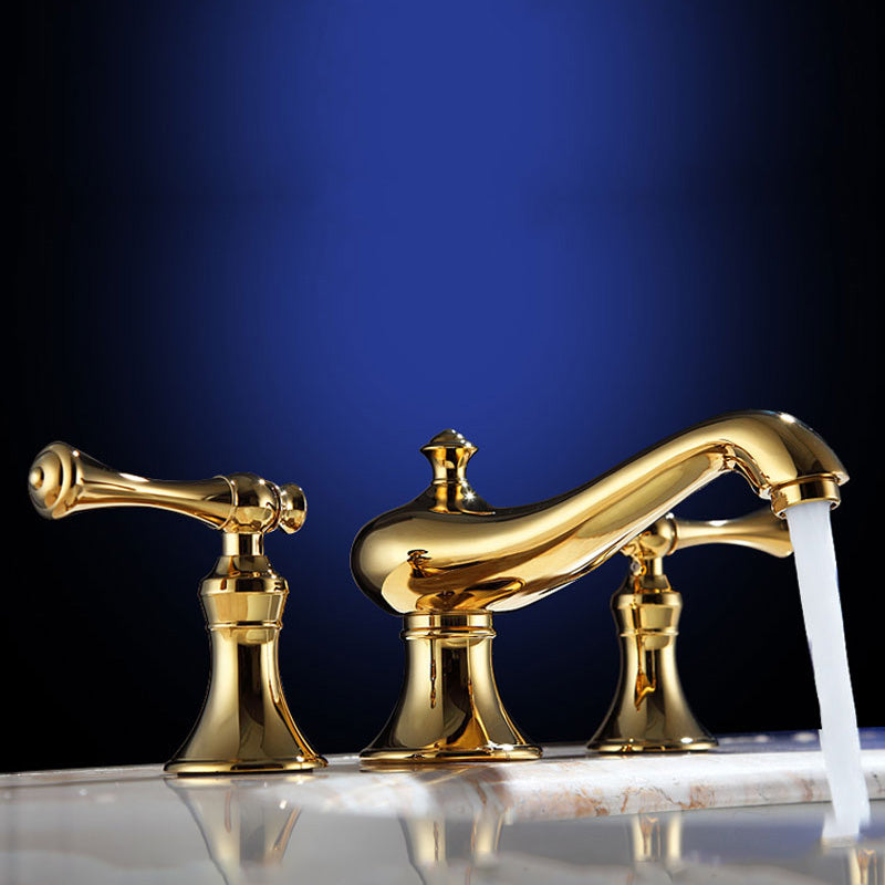 Deck Mounted Roman Tub Faucet Low Arc Copper Roman Tub Faucet Set Dark Gold 3 Hole Faucets Hand Shower Not Included Clearhalo 'Bathroom Remodel & Bathroom Fixtures' 'Bathtub Faucets' 'bathtub_faucets' 'Home Improvement' 'home_improvement' 'home_improvement_bathtub_faucets' 7063954
