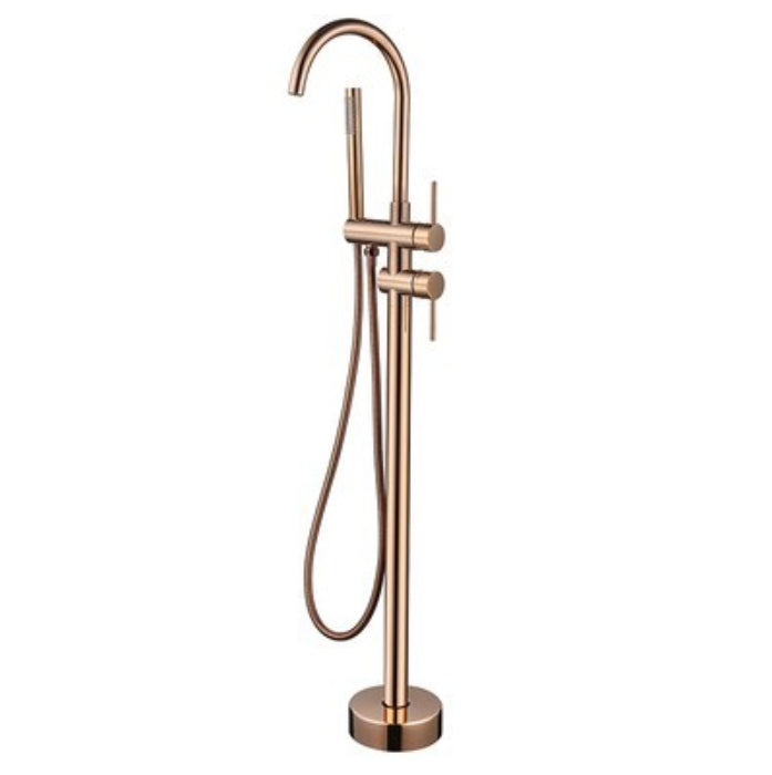 Modern Metal Floor Mounted Lever Handle Floor Mount for Bathroom Rose Gold Open Decoration Clearhalo 'Bathroom Remodel & Bathroom Fixtures' 'Bathtub Faucets' 'bathtub_faucets' 'Home Improvement' 'home_improvement' 'home_improvement_bathtub_faucets' 7063973