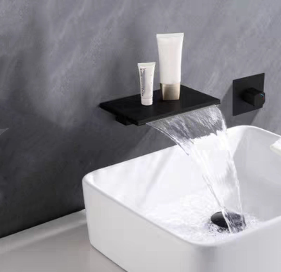 Waterfall Spout Tub Faucet Trim Metal Knob Handle Bathtub Faucet Black Knob Handles Hand Shower Not Included Clearhalo 'Bathroom Remodel & Bathroom Fixtures' 'Bathtub Faucets' 'bathtub_faucets' 'Home Improvement' 'home_improvement' 'home_improvement_bathtub_faucets' 7063994