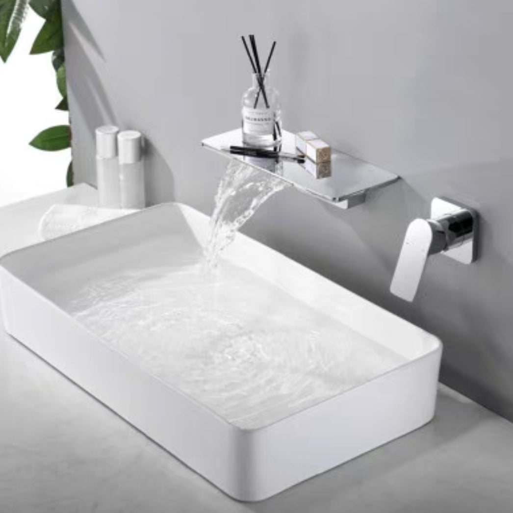 Waterfall Spout Tub Faucet Trim Metal Knob Handle Bathtub Faucet Chrome Lever Handles Hand Shower Not Included Clearhalo 'Bathroom Remodel & Bathroom Fixtures' 'Bathtub Faucets' 'bathtub_faucets' 'Home Improvement' 'home_improvement' 'home_improvement_bathtub_faucets' 7063998