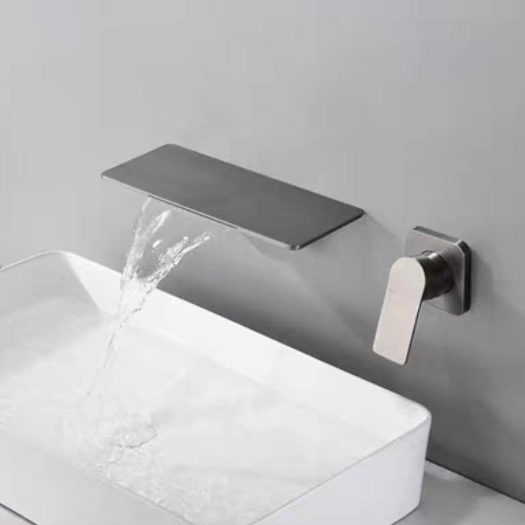 Waterfall Spout Tub Faucet Trim Metal Knob Handle Bathtub Faucet Grey Lever Handles Hand Shower Not Included Clearhalo 'Bathroom Remodel & Bathroom Fixtures' 'Bathtub Faucets' 'bathtub_faucets' 'Home Improvement' 'home_improvement' 'home_improvement_bathtub_faucets' 7064004