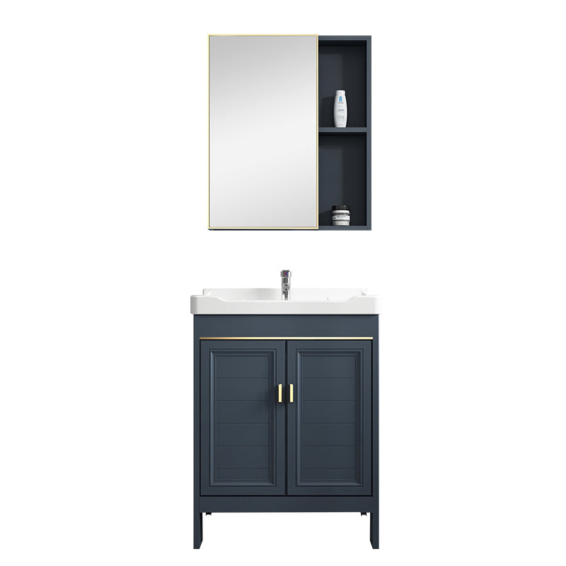 Blue Vanity Freestanding Rectangular Single Sink Mirror Metal Frame Vanity with 2 Doors Clearhalo 'Bathroom Remodel & Bathroom Fixtures' 'Bathroom Vanities' 'bathroom_vanities' 'Home Improvement' 'home_improvement' 'home_improvement_bathroom_vanities' 7064015