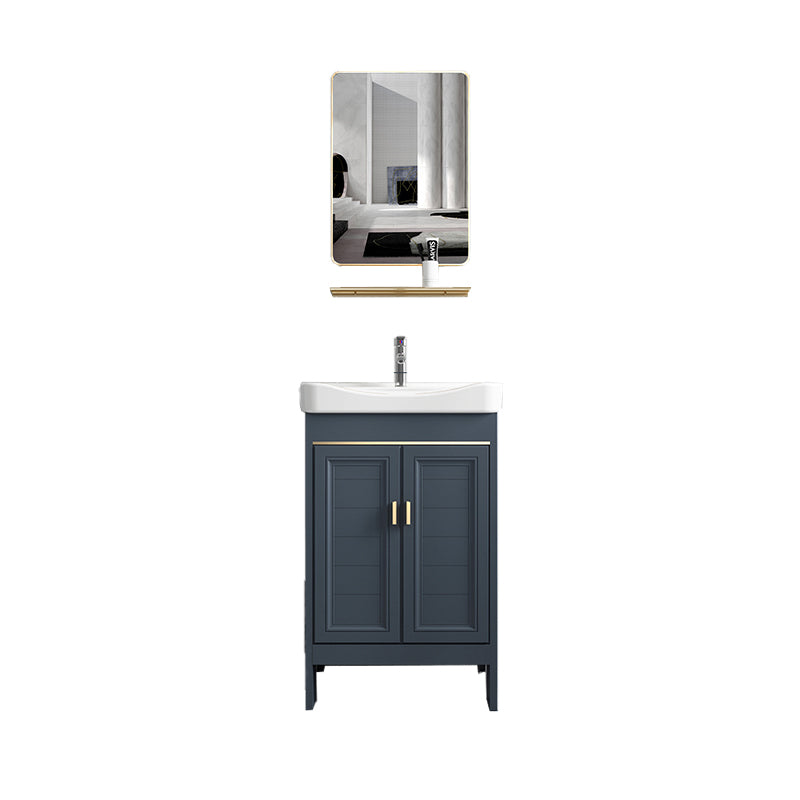 Blue Vanity Freestanding Rectangular Single Sink Mirror Metal Frame Vanity with 2 Doors Vanity & Faucet & Square Mirror 20"L x 14"W x 31"H Clearhalo 'Bathroom Remodel & Bathroom Fixtures' 'Bathroom Vanities' 'bathroom_vanities' 'Home Improvement' 'home_improvement' 'home_improvement_bathroom_vanities' 7064016