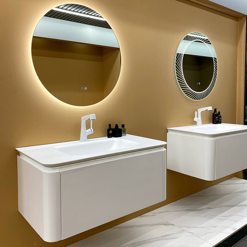 Wood Frame Vanity Rectangular Single Sink Mirror Wall-Mounted White Bathroom Vanity Clearhalo 'Bathroom Remodel & Bathroom Fixtures' 'Bathroom Vanities' 'bathroom_vanities' 'Home Improvement' 'home_improvement' 'home_improvement_bathroom_vanities' 7064081