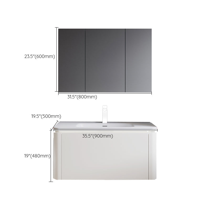 Wood Frame Vanity Rectangular Single Sink Mirror Wall-Mounted White Bathroom Vanity Clearhalo 'Bathroom Remodel & Bathroom Fixtures' 'Bathroom Vanities' 'bathroom_vanities' 'Home Improvement' 'home_improvement' 'home_improvement_bathroom_vanities' 7064113