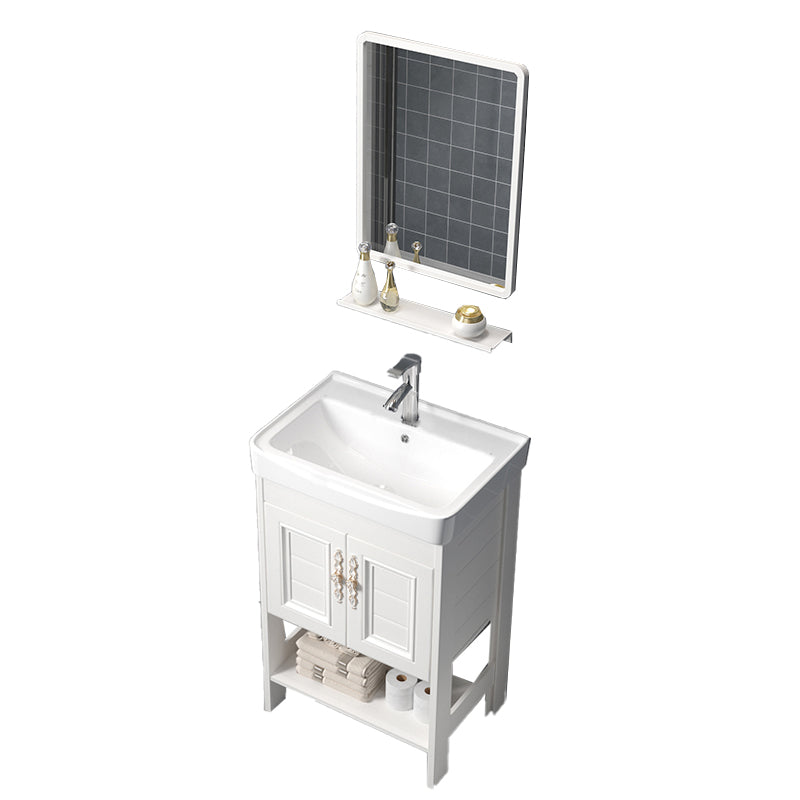 Freestanding Vanity White Shelving Included Rectangular Single Sink Vanity with Mirror Vanity & Faucet & Mirrors 20"L x 14"W x 31"H 1 Clearhalo 'Bathroom Remodel & Bathroom Fixtures' 'Bathroom Vanities' 'bathroom_vanities' 'Home Improvement' 'home_improvement' 'home_improvement_bathroom_vanities' 7064185