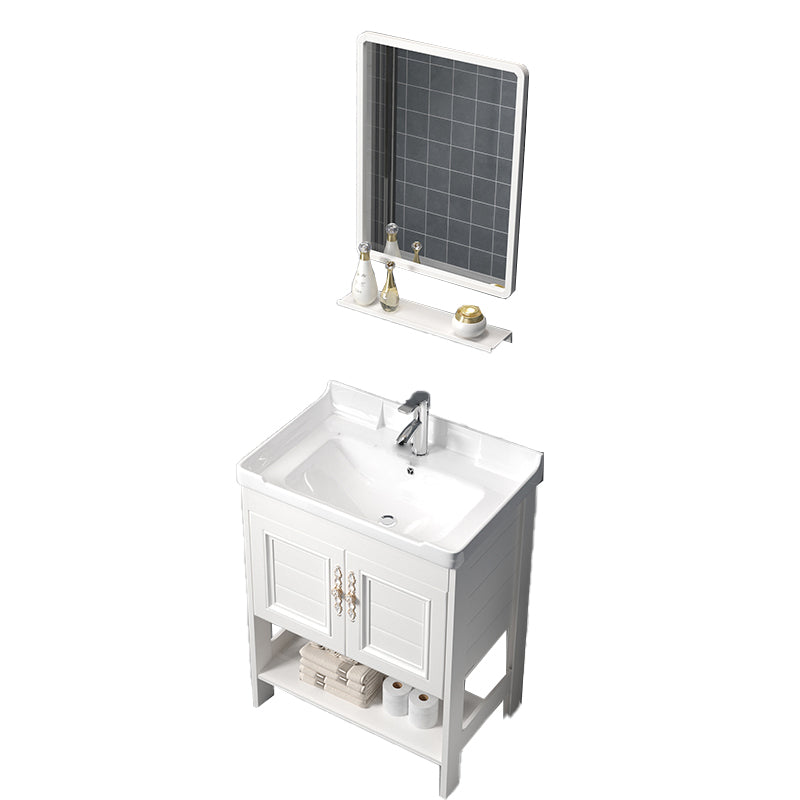 Freestanding Vanity White Shelving Included Rectangular Single Sink Vanity with Mirror Vanity & Faucet & Mirrors 1 Clearhalo 'Bathroom Remodel & Bathroom Fixtures' 'Bathroom Vanities' 'bathroom_vanities' 'Home Improvement' 'home_improvement' 'home_improvement_bathroom_vanities' 7064187