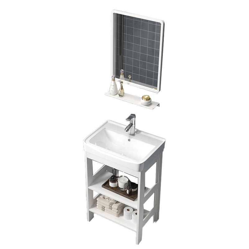 Freestanding Vanity White Shelving Included Rectangular Single Sink Vanity with Mirror Vanity & Faucet & Mirrors 2 Clearhalo 'Bathroom Remodel & Bathroom Fixtures' 'Bathroom Vanities' 'bathroom_vanities' 'Home Improvement' 'home_improvement' 'home_improvement_bathroom_vanities' 7064191