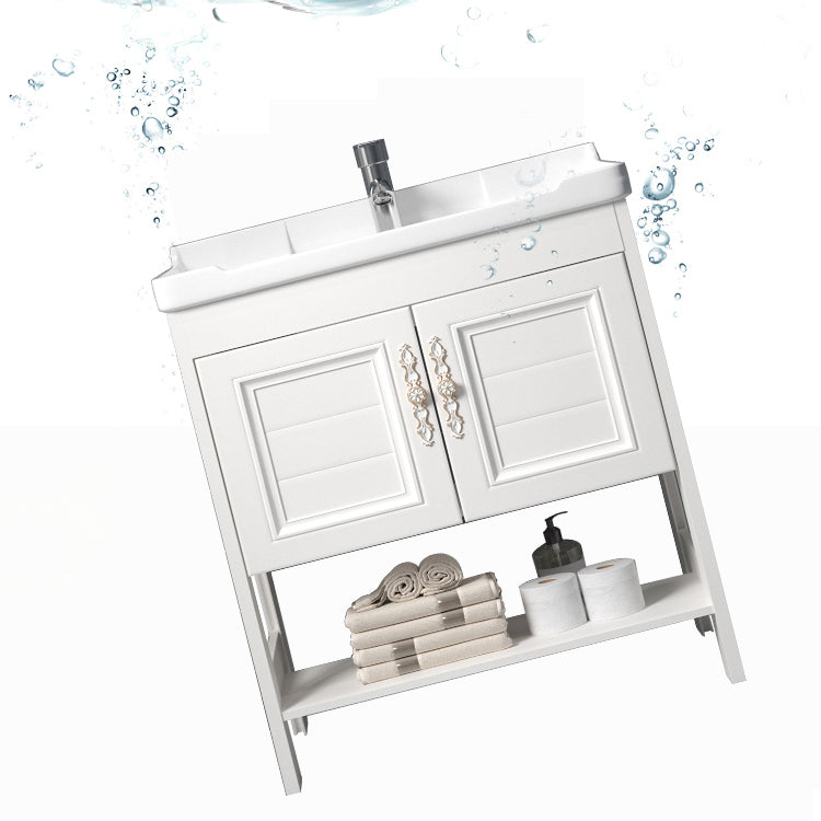 Freestanding Vanity White Shelving Included Rectangular Single Sink Vanity with Mirror Clearhalo 'Bathroom Remodel & Bathroom Fixtures' 'Bathroom Vanities' 'bathroom_vanities' 'Home Improvement' 'home_improvement' 'home_improvement_bathroom_vanities' 7064197