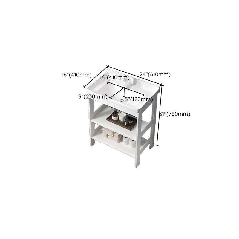 Freestanding Vanity White Shelving Included Rectangular Single Sink Vanity with Mirror Clearhalo 'Bathroom Remodel & Bathroom Fixtures' 'Bathroom Vanities' 'bathroom_vanities' 'Home Improvement' 'home_improvement' 'home_improvement_bathroom_vanities' 7064215