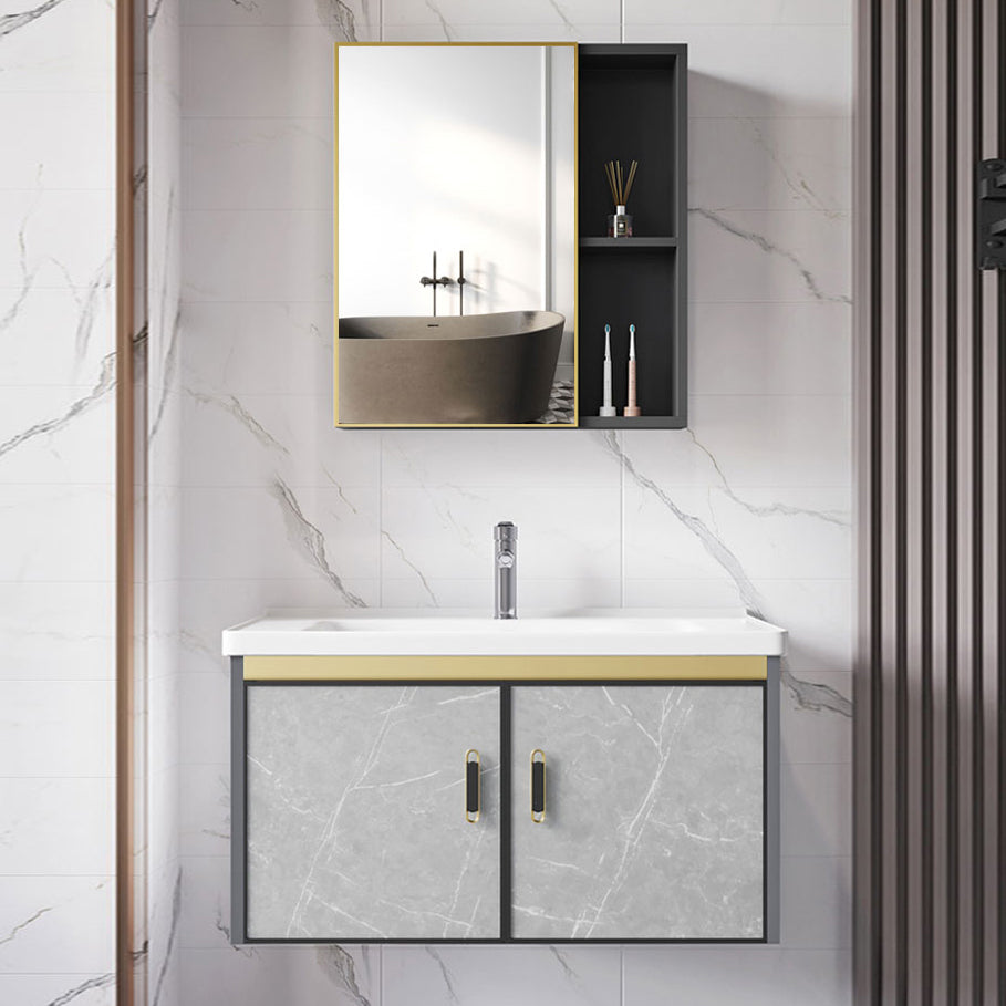 Single Sink Vanity Rectangular Modern Wall Mount Mirror Bathroom Vanity with 2 Doors Clearhalo 'Bathroom Remodel & Bathroom Fixtures' 'Bathroom Vanities' 'bathroom_vanities' 'Home Improvement' 'home_improvement' 'home_improvement_bathroom_vanities' 7064232