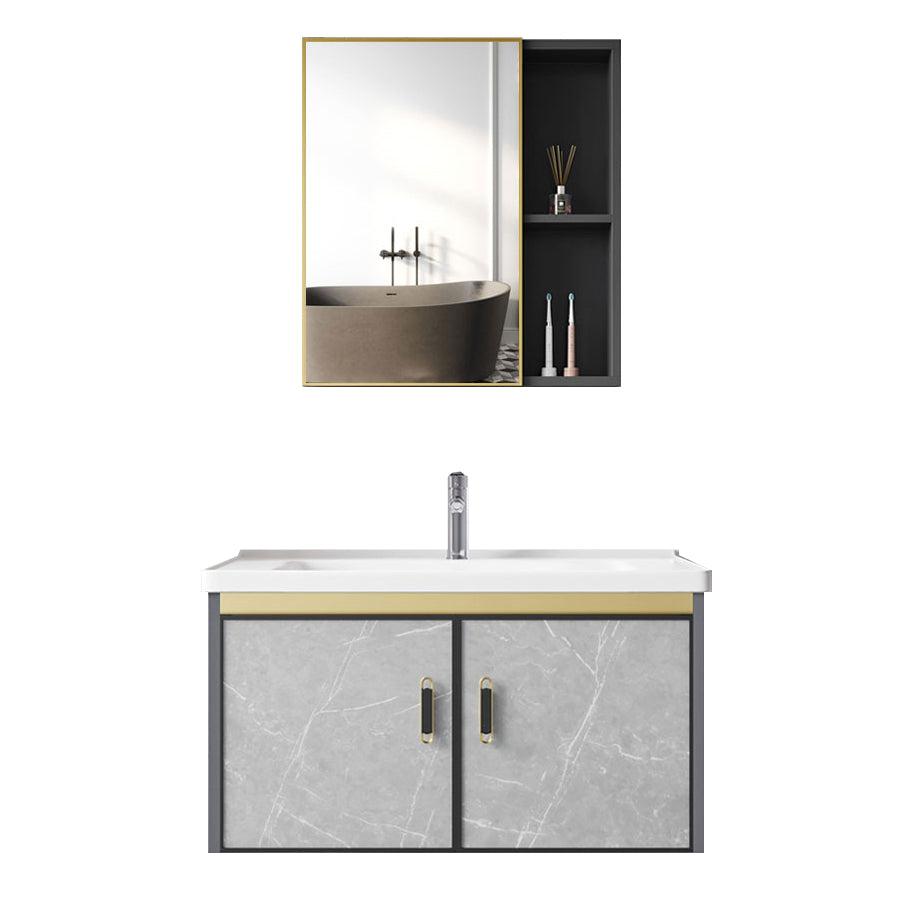 Single Sink Vanity Rectangular Modern Wall Mount Mirror Bathroom Vanity with 2 Doors Clearhalo 'Bathroom Remodel & Bathroom Fixtures' 'Bathroom Vanities' 'bathroom_vanities' 'Home Improvement' 'home_improvement' 'home_improvement_bathroom_vanities' 7064240