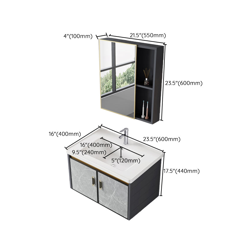 Single Sink Vanity Rectangular Modern Wall Mount Mirror Bathroom Vanity with 2 Doors Clearhalo 'Bathroom Remodel & Bathroom Fixtures' 'Bathroom Vanities' 'bathroom_vanities' 'Home Improvement' 'home_improvement' 'home_improvement_bathroom_vanities' 7064269