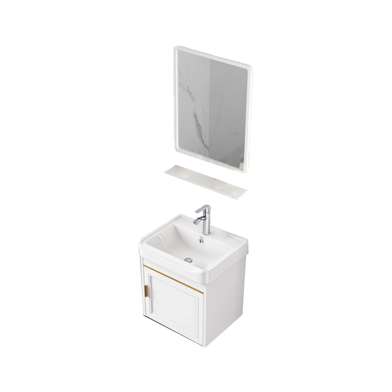 2 Doors Bath Vanity White Mirror Rectangular Single Sink Wall-Mounted Bathroom Vanity Vanity & Faucet & Mirrors 17"L x 14"W x 16"H Ceramic Clearhalo 'Bathroom Remodel & Bathroom Fixtures' 'Bathroom Vanities' 'bathroom_vanities' 'Home Improvement' 'home_improvement' 'home_improvement_bathroom_vanities' 7064279