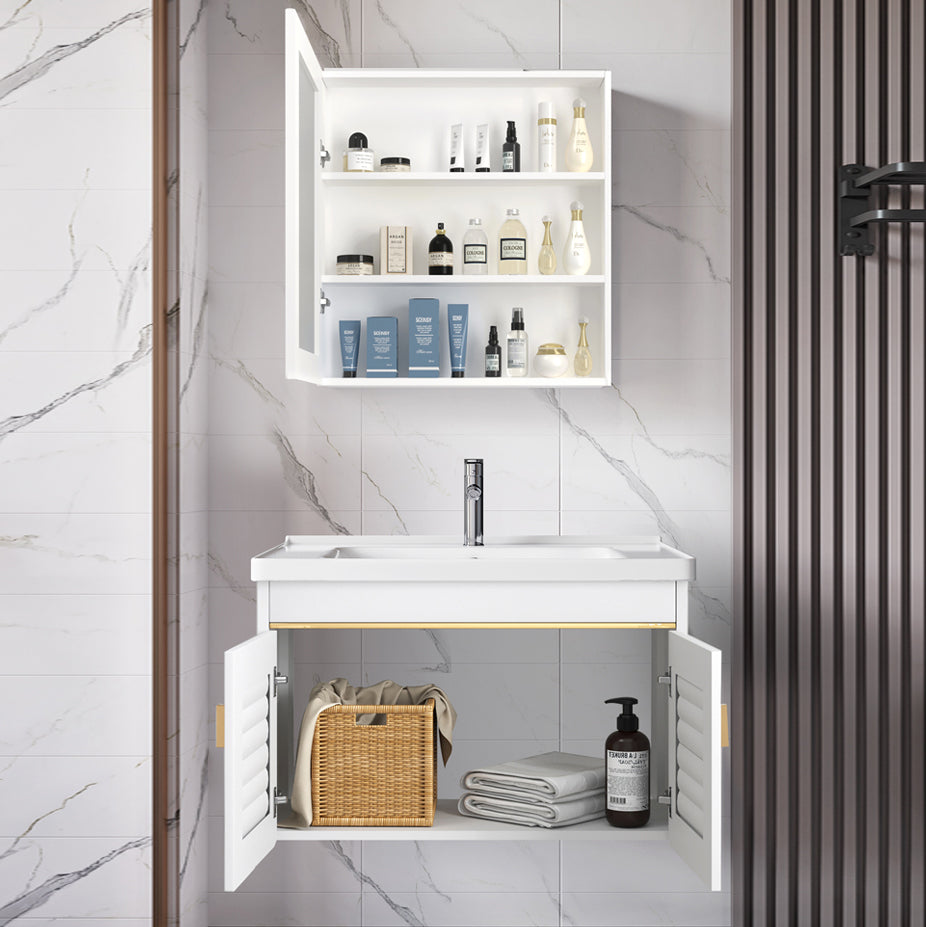 2 Doors Bath Vanity White Mirror Rectangular Single Sink Wall-Mounted Bathroom Vanity Clearhalo 'Bathroom Remodel & Bathroom Fixtures' 'Bathroom Vanities' 'bathroom_vanities' 'Home Improvement' 'home_improvement' 'home_improvement_bathroom_vanities' 7064280