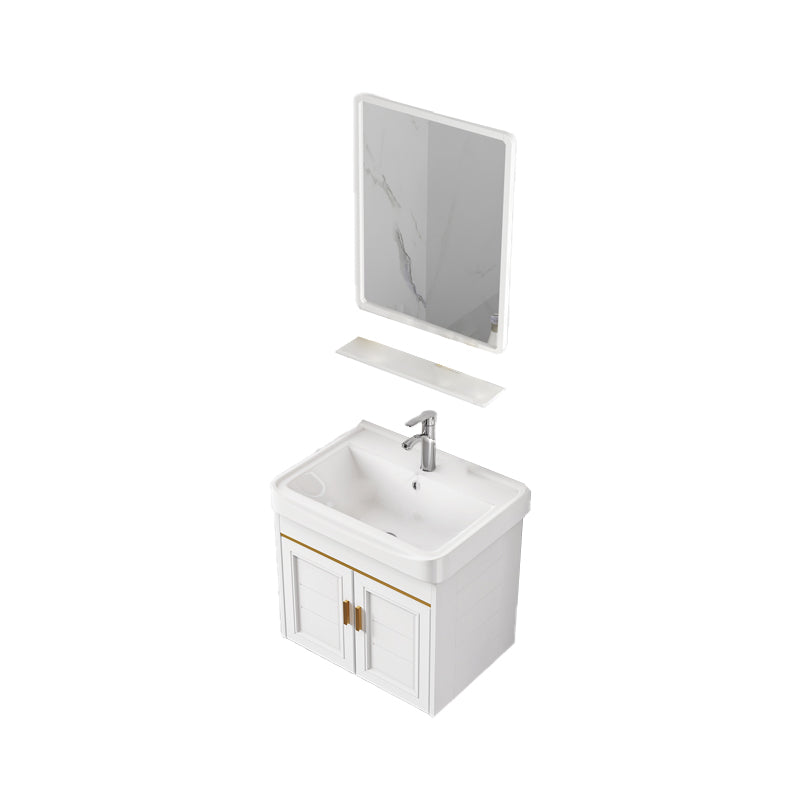2 Doors Bath Vanity White Mirror Rectangular Single Sink Wall-Mounted Bathroom Vanity Vanity & Faucet & Mirrors Ceramic Clearhalo 'Bathroom Remodel & Bathroom Fixtures' 'Bathroom Vanities' 'bathroom_vanities' 'Home Improvement' 'home_improvement' 'home_improvement_bathroom_vanities' 7064281