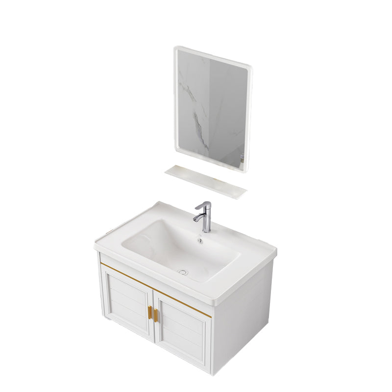 2 Doors Bath Vanity White Mirror Rectangular Single Sink Wall-Mounted Bathroom Vanity Vanity & Faucet & Mirrors Ceramic Clearhalo 'Bathroom Remodel & Bathroom Fixtures' 'Bathroom Vanities' 'bathroom_vanities' 'Home Improvement' 'home_improvement' 'home_improvement_bathroom_vanities' 7064282