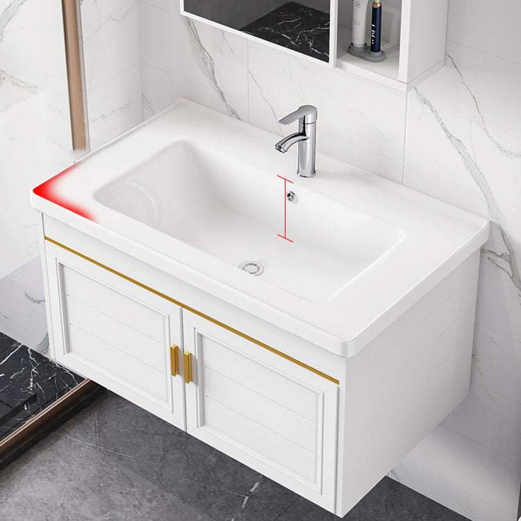2 Doors Bath Vanity White Mirror Rectangular Single Sink Wall-Mounted Bathroom Vanity Clearhalo 'Bathroom Remodel & Bathroom Fixtures' 'Bathroom Vanities' 'bathroom_vanities' 'Home Improvement' 'home_improvement' 'home_improvement_bathroom_vanities' 7064288