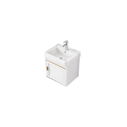 2 Doors Bath Vanity White Mirror Rectangular Single Sink Wall-Mounted Bathroom Vanity Vanity & Faucet 17"L x 14"W x 16"H Ceramic Clearhalo 'Bathroom Remodel & Bathroom Fixtures' 'Bathroom Vanities' 'bathroom_vanities' 'Home Improvement' 'home_improvement' 'home_improvement_bathroom_vanities' 7064295