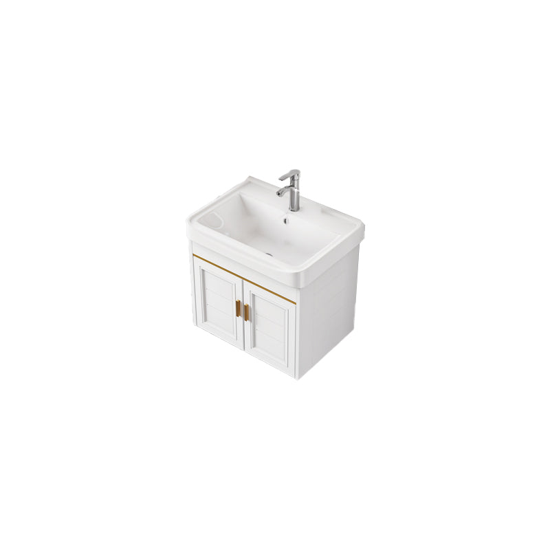 2 Doors Bath Vanity White Mirror Rectangular Single Sink Wall-Mounted Bathroom Vanity Vanity & Faucet Ceramic Clearhalo 'Bathroom Remodel & Bathroom Fixtures' 'Bathroom Vanities' 'bathroom_vanities' 'Home Improvement' 'home_improvement' 'home_improvement_bathroom_vanities' 7064296