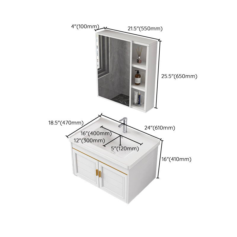 2 Doors Bath Vanity White Mirror Rectangular Single Sink Wall-Mounted Bathroom Vanity Clearhalo 'Bathroom Remodel & Bathroom Fixtures' 'Bathroom Vanities' 'bathroom_vanities' 'Home Improvement' 'home_improvement' 'home_improvement_bathroom_vanities' 7064316