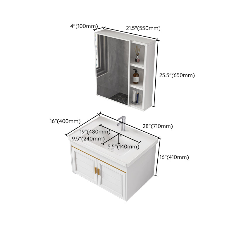 2 Doors Bath Vanity White Mirror Rectangular Single Sink Wall-Mounted Bathroom Vanity Clearhalo 'Bathroom Remodel & Bathroom Fixtures' 'Bathroom Vanities' 'bathroom_vanities' 'Home Improvement' 'home_improvement' 'home_improvement_bathroom_vanities' 7064319