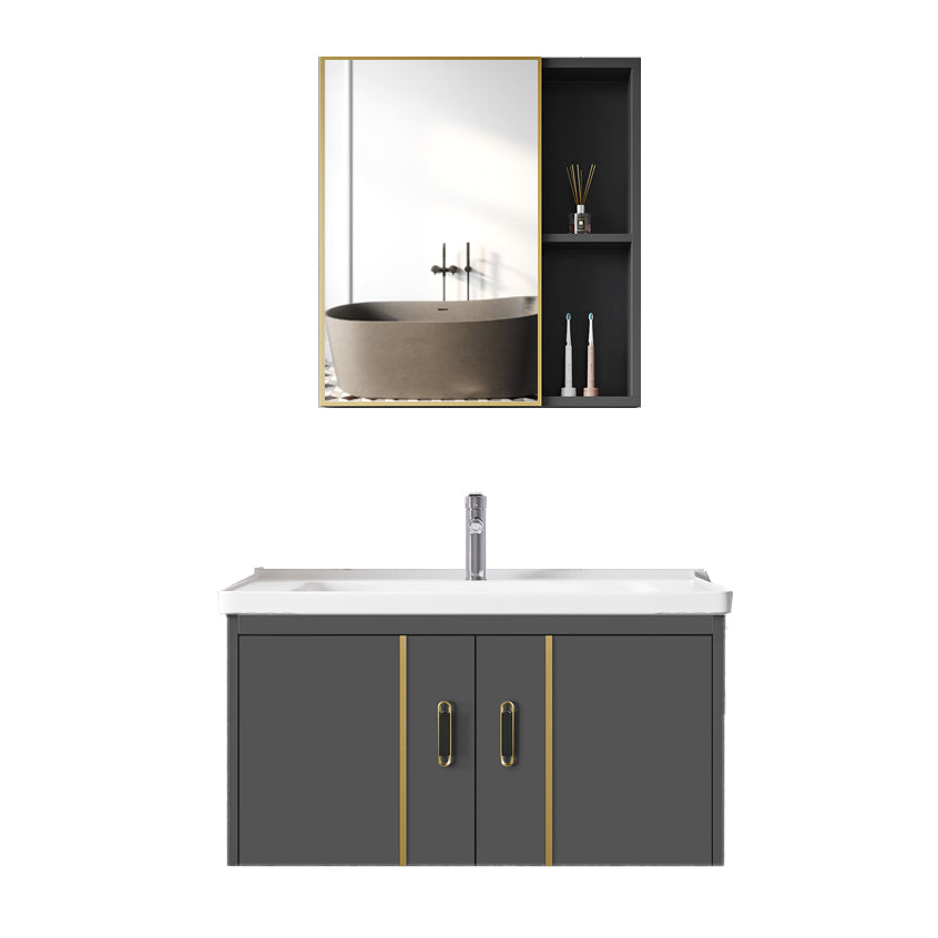 Glam Vanity Wall Mount Single Sink Metal Frame Rectangular Mirror Vanity with 2 Doors Clearhalo 'Bathroom Remodel & Bathroom Fixtures' 'Bathroom Vanities' 'bathroom_vanities' 'Home Improvement' 'home_improvement' 'home_improvement_bathroom_vanities' 7064331