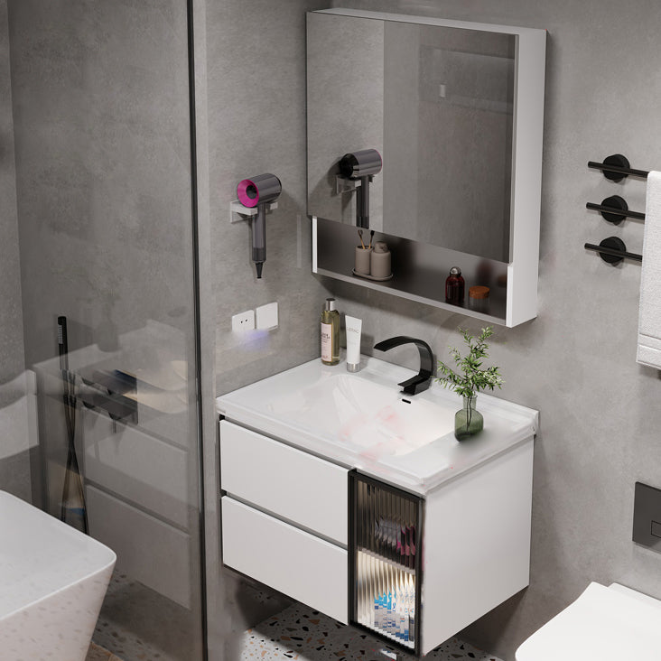 Rectangular Bathroom Vanity Single Sink Wall Mount Mirror Glam Vanity with Drawers Vanity & Faucet & Mirror Cabinet 24"L x 20"W x 19"H Clearhalo 'Bathroom Remodel & Bathroom Fixtures' 'Bathroom Vanities' 'bathroom_vanities' 'Home Improvement' 'home_improvement' 'home_improvement_bathroom_vanities' 7064370