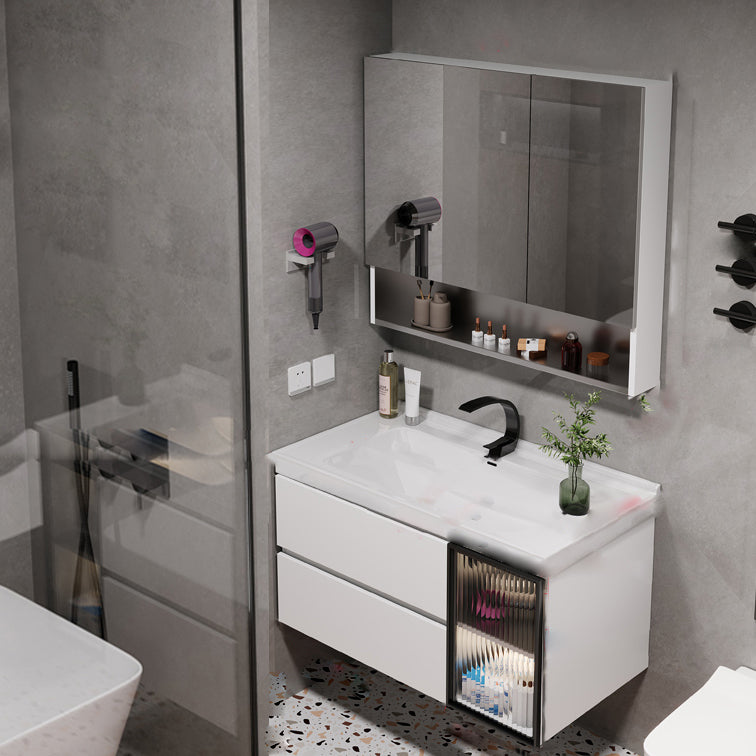 Rectangular Bathroom Vanity Single Sink Wall Mount Mirror Glam Vanity with Drawers Vanity & Faucet & Mirror Cabinet Clearhalo 'Bathroom Remodel & Bathroom Fixtures' 'Bathroom Vanities' 'bathroom_vanities' 'Home Improvement' 'home_improvement' 'home_improvement_bathroom_vanities' 7064371