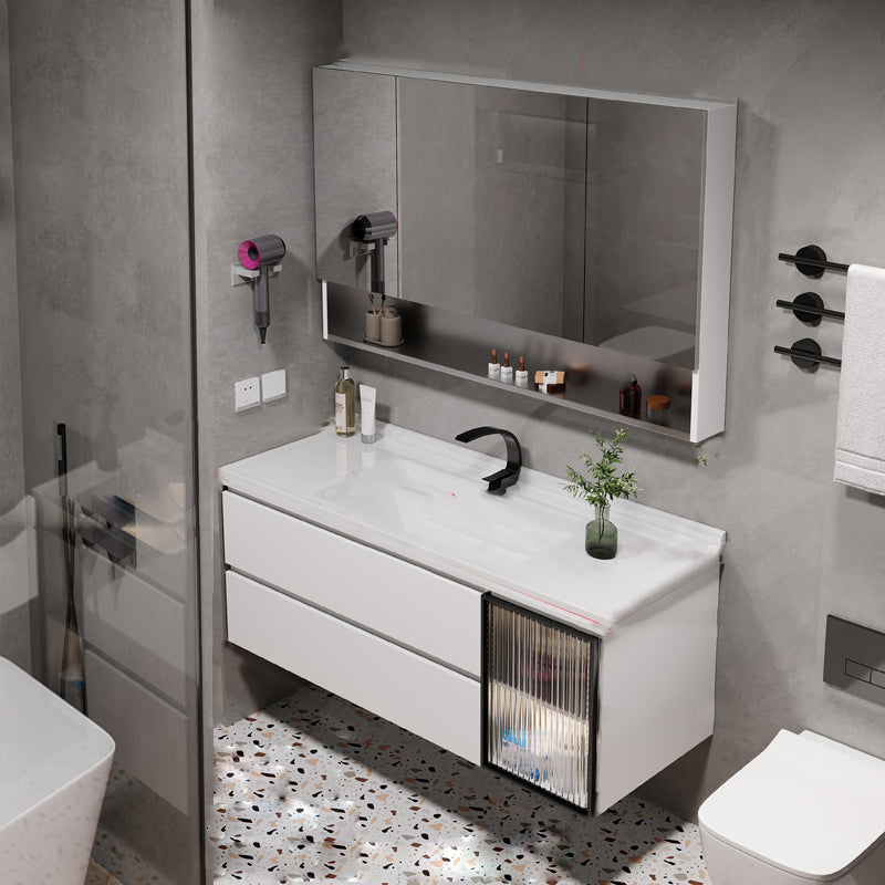 Rectangular Bathroom Vanity Single Sink Wall Mount Mirror Glam Vanity with Drawers Vanity & Faucet & Mirror Cabinet Clearhalo 'Bathroom Remodel & Bathroom Fixtures' 'Bathroom Vanities' 'bathroom_vanities' 'Home Improvement' 'home_improvement' 'home_improvement_bathroom_vanities' 7064373