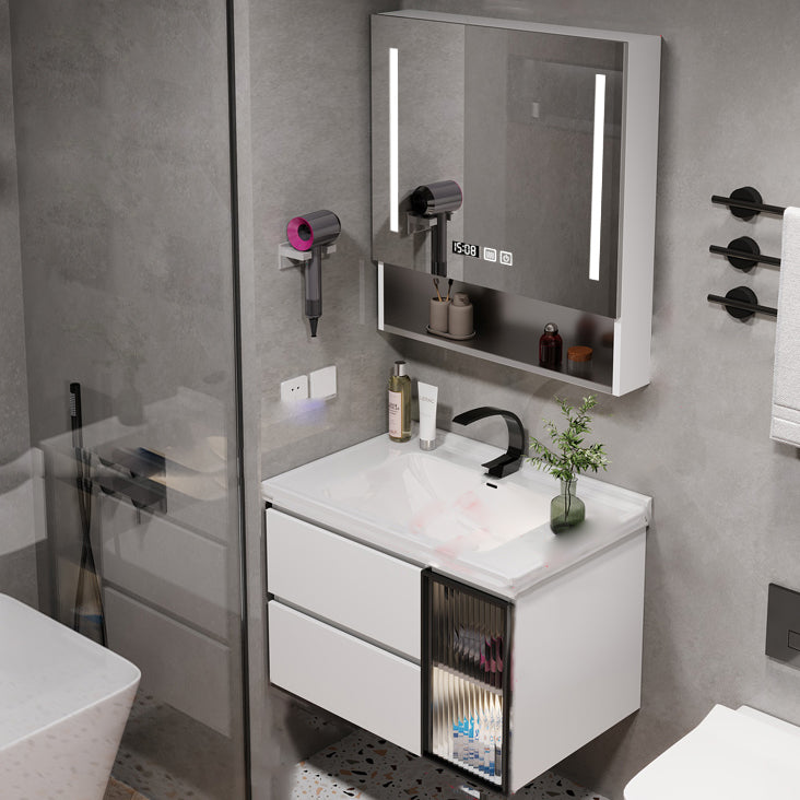 Rectangular Bathroom Vanity Single Sink Wall Mount Mirror Glam Vanity with Drawers Vanity & Faucet & Smart Medicine Cabinet 24"L x 20"W x 19"H Clearhalo 'Bathroom Remodel & Bathroom Fixtures' 'Bathroom Vanities' 'bathroom_vanities' 'Home Improvement' 'home_improvement' 'home_improvement_bathroom_vanities' 7064375