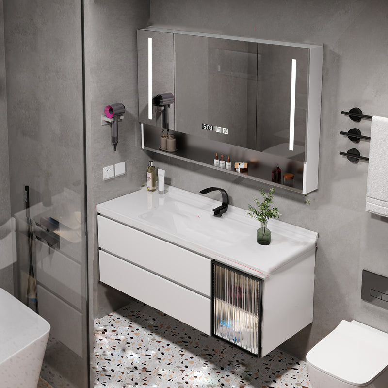 Rectangular Bathroom Vanity Single Sink Wall Mount Mirror Glam Vanity with Drawers Vanity & Faucet & Smart Medicine Cabinet Clearhalo 'Bathroom Remodel & Bathroom Fixtures' 'Bathroom Vanities' 'bathroom_vanities' 'Home Improvement' 'home_improvement' 'home_improvement_bathroom_vanities' 7064379