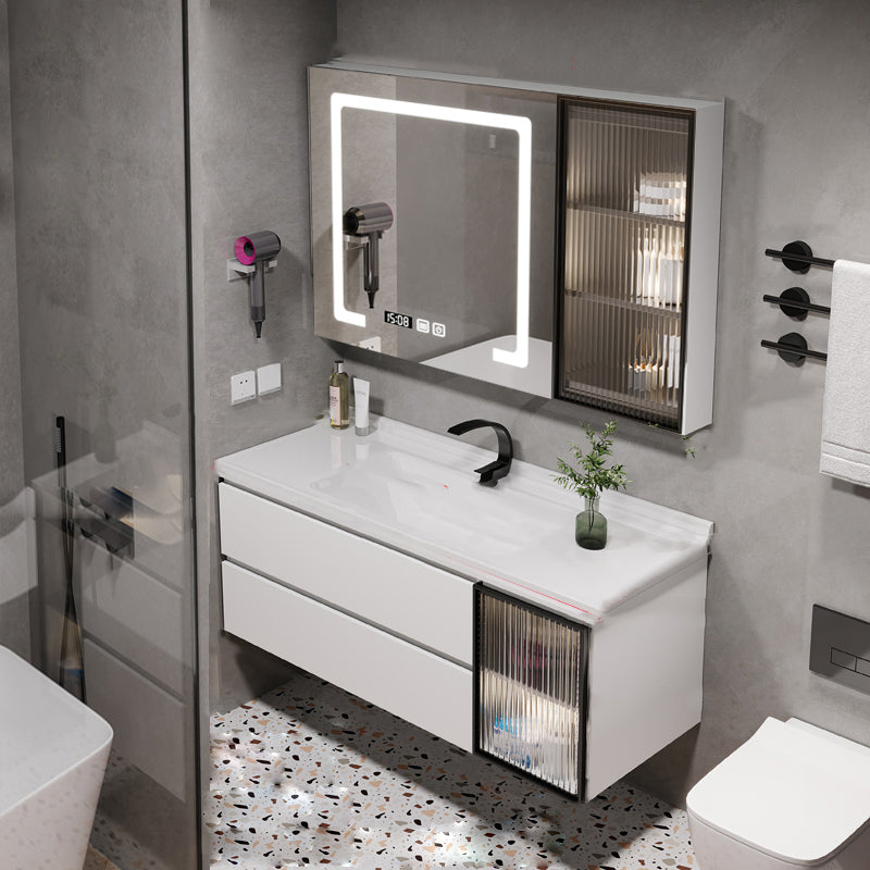 Rectangular Bathroom Vanity Single Sink Wall Mount Mirror Glam Vanity with Drawers Vanity & Faucet & Fully Sealed Smart Mirror Cabinet Clearhalo 'Bathroom Remodel & Bathroom Fixtures' 'Bathroom Vanities' 'bathroom_vanities' 'Home Improvement' 'home_improvement' 'home_improvement_bathroom_vanities' 7064381