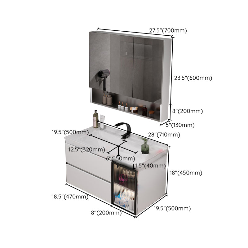 Rectangular Bathroom Vanity Single Sink Wall Mount Mirror Glam Vanity with Drawers Clearhalo 'Bathroom Remodel & Bathroom Fixtures' 'Bathroom Vanities' 'bathroom_vanities' 'Home Improvement' 'home_improvement' 'home_improvement_bathroom_vanities' 7064383