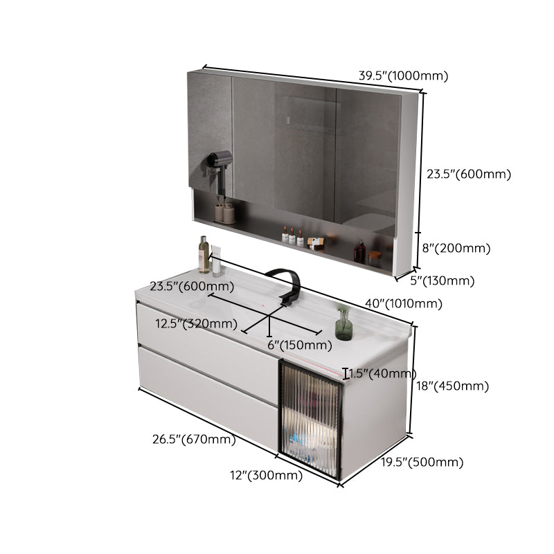 Rectangular Bathroom Vanity Single Sink Wall Mount Mirror Glam Vanity with Drawers Clearhalo 'Bathroom Remodel & Bathroom Fixtures' 'Bathroom Vanities' 'bathroom_vanities' 'Home Improvement' 'home_improvement' 'home_improvement_bathroom_vanities' 7064386
