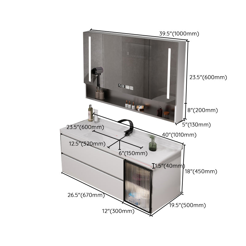 Rectangular Bathroom Vanity Single Sink Wall Mount Mirror Glam Vanity with Drawers Clearhalo 'Bathroom Remodel & Bathroom Fixtures' 'Bathroom Vanities' 'bathroom_vanities' 'Home Improvement' 'home_improvement' 'home_improvement_bathroom_vanities' 7064393