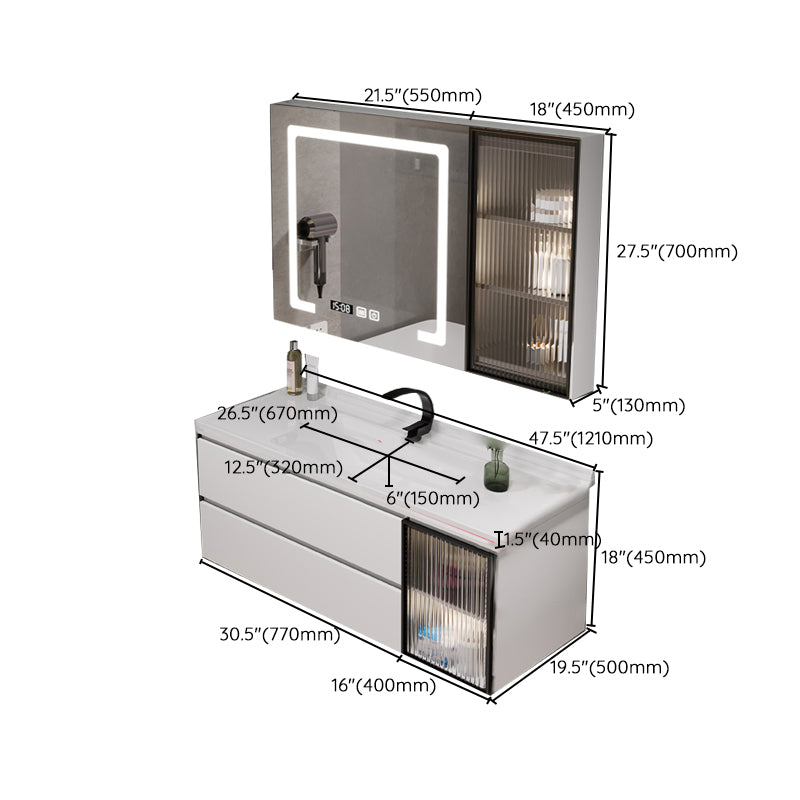 Rectangular Bathroom Vanity Single Sink Wall Mount Mirror Glam Vanity with Drawers Clearhalo 'Bathroom Remodel & Bathroom Fixtures' 'Bathroom Vanities' 'bathroom_vanities' 'Home Improvement' 'home_improvement' 'home_improvement_bathroom_vanities' 7064401