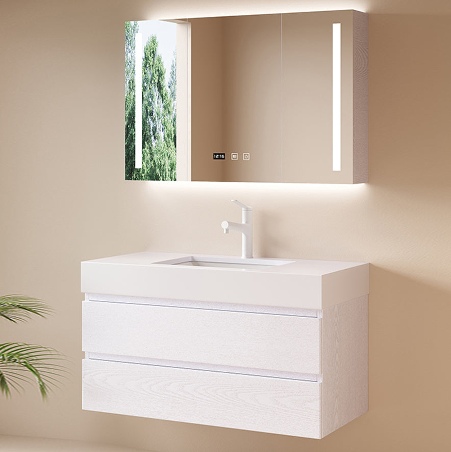 White Bath Vanity Wall Mount Single Sink Rectangular 2 Drawers Wood Frame Vanity Clearhalo 'Bathroom Remodel & Bathroom Fixtures' 'Bathroom Vanities' 'bathroom_vanities' 'Home Improvement' 'home_improvement' 'home_improvement_bathroom_vanities' 7064404