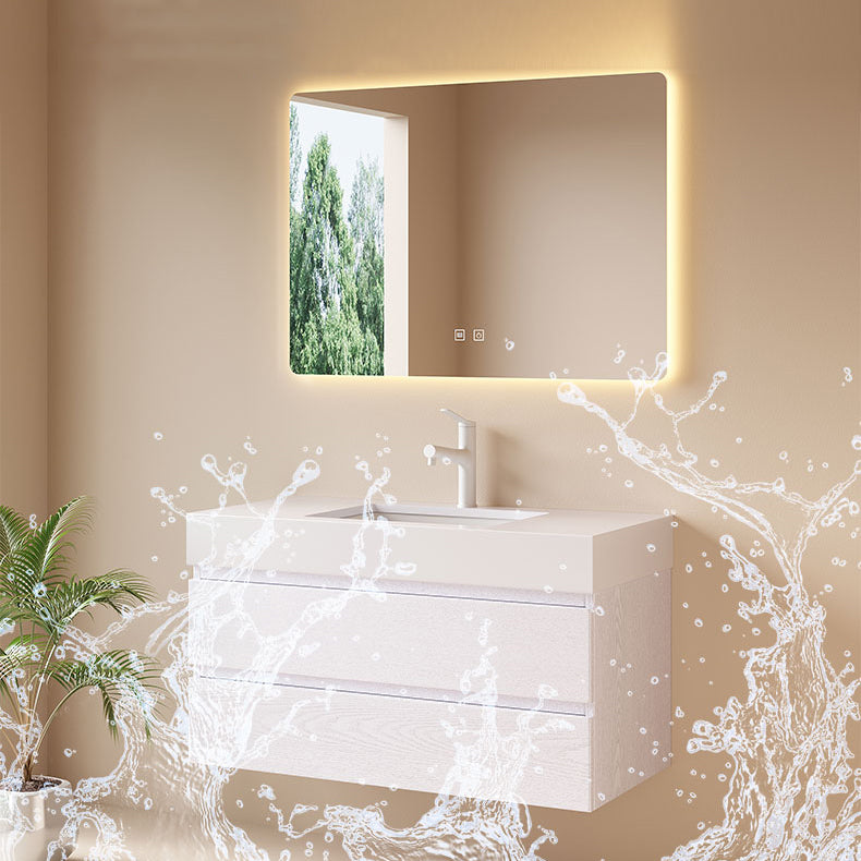 White Bath Vanity Wall Mount Single Sink Rectangular 2 Drawers Wood Frame Vanity Clearhalo 'Bathroom Remodel & Bathroom Fixtures' 'Bathroom Vanities' 'bathroom_vanities' 'Home Improvement' 'home_improvement' 'home_improvement_bathroom_vanities' 7064415