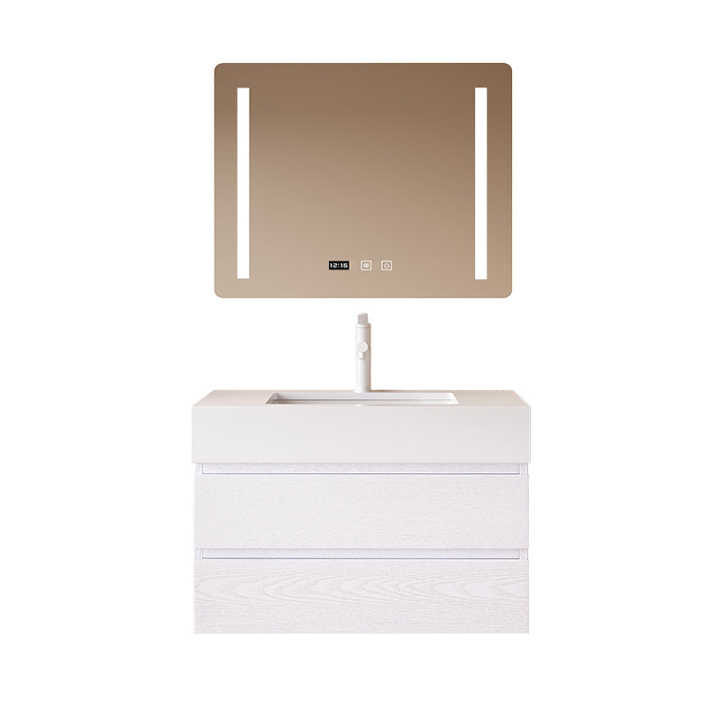 White Bath Vanity Wall Mount Single Sink Rectangular 2 Drawers Wood Frame Vanity Vanity & Faucet & Smart Medicine Cabinet 28"L x 20"W x 22"H Clearhalo 'Bathroom Remodel & Bathroom Fixtures' 'Bathroom Vanities' 'bathroom_vanities' 'Home Improvement' 'home_improvement' 'home_improvement_bathroom_vanities' 7064416