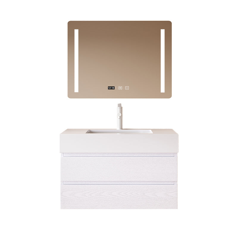 White Bath Vanity Wall Mount Single Sink Rectangular 2 Drawers Wood Frame Vanity Vanity & Faucet & Smart Medicine Cabinet 31.5"L x 19.7"W x 22"H Clearhalo 'Bathroom Remodel & Bathroom Fixtures' 'Bathroom Vanities' 'bathroom_vanities' 'Home Improvement' 'home_improvement' 'home_improvement_bathroom_vanities' 7064418